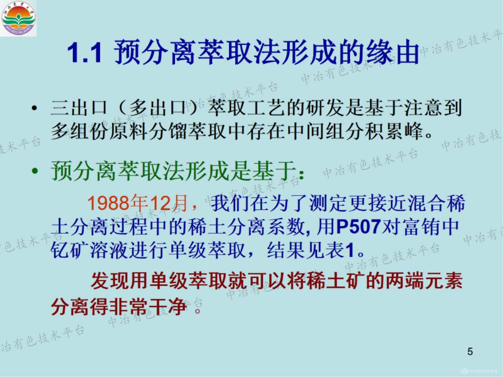 預分離萃取法研究及其應用