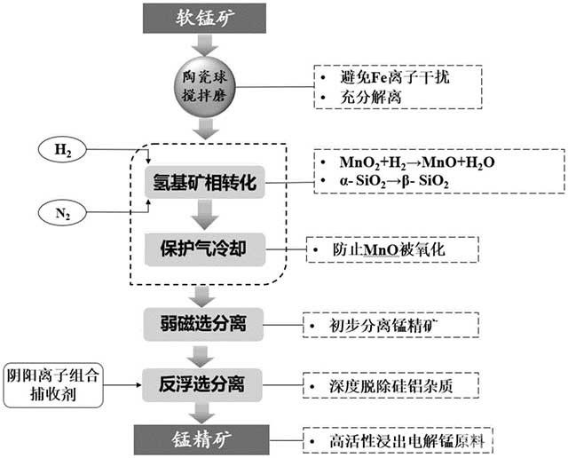 軟錳礦基于氫基礦相轉化的弱磁選-反浮選工藝
